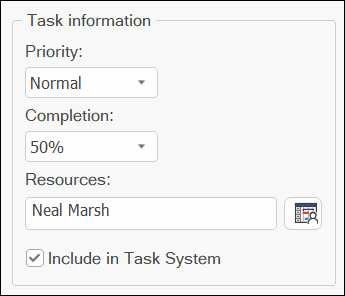 task information include in task system tick box