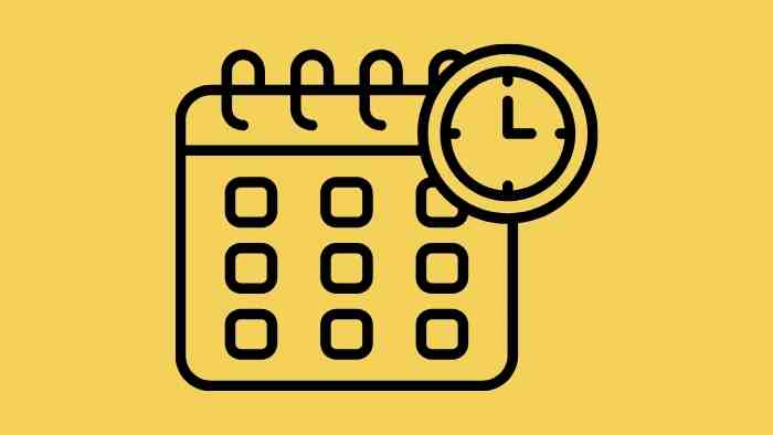 image of a basic calendar icon using black lines and yellow background