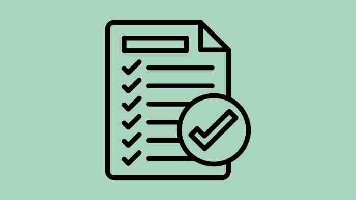 cartoon image of a checklist using black lines on a green background