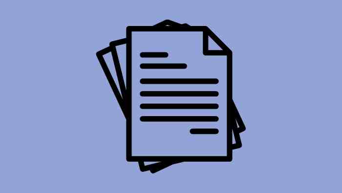 cartoon image of a typed document using black lines and a purple background 