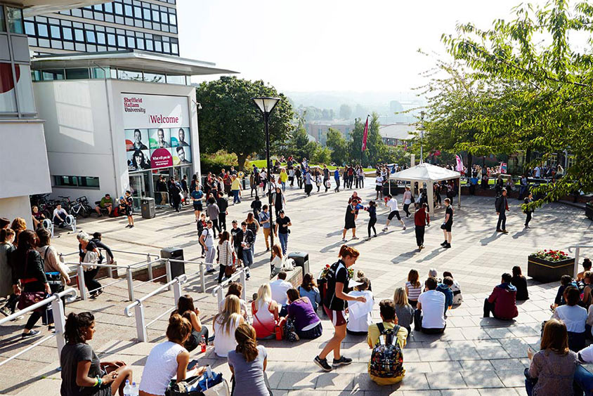 Sheffield Hallam students outside the city campus