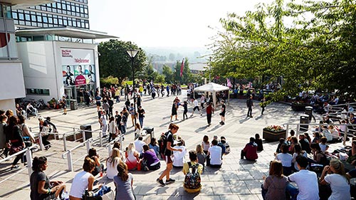 Students outside the main entrance