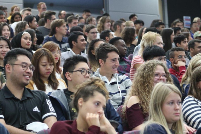 Students attending orientation