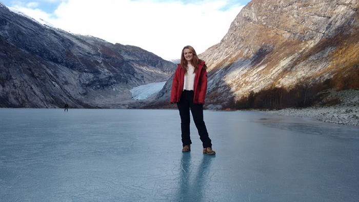 Student stood on an ice sheet during study abroad