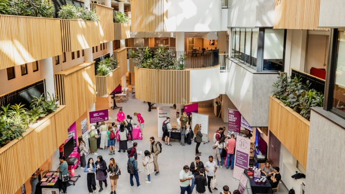 Overhead shot of an event taking place in the Atrium