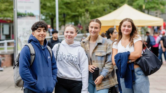 A group of students in Hallam Square