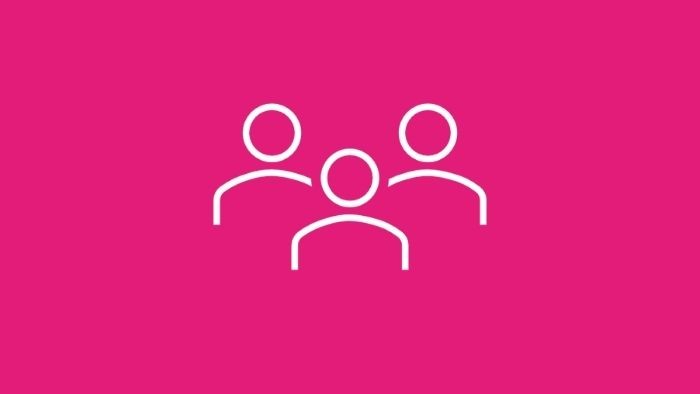 Icon of silhouettes of three people on a pink background