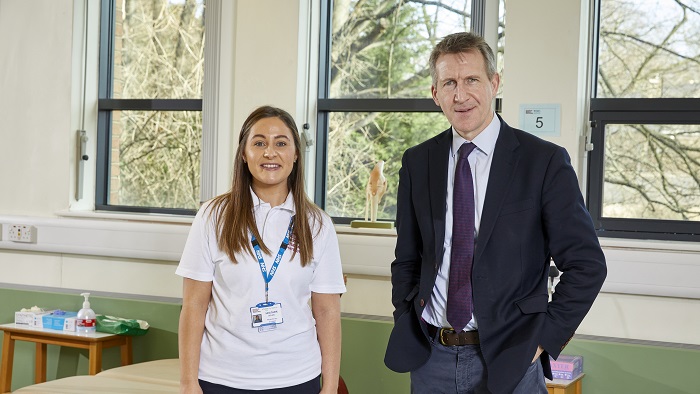 Physiotherapy degree apprentice Heather Goldie with Mayor Dan Jarvis