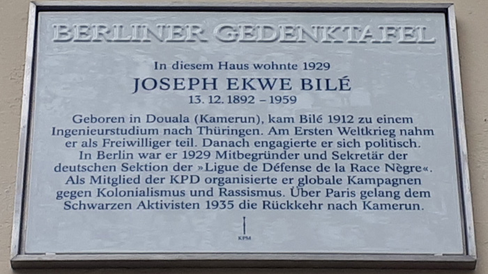 Plaque laid in memorial of Joseph Bilé in Berlin