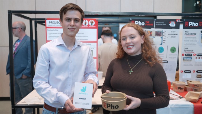 George Fowles and Jessica Walklett, this years winners, with their winning product, the Terapot