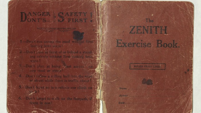 Red notebook cover similar to the one used by Dylan Thomas