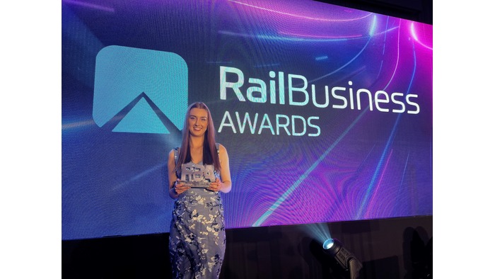 Fran Coult winning at the Rail Business Awards