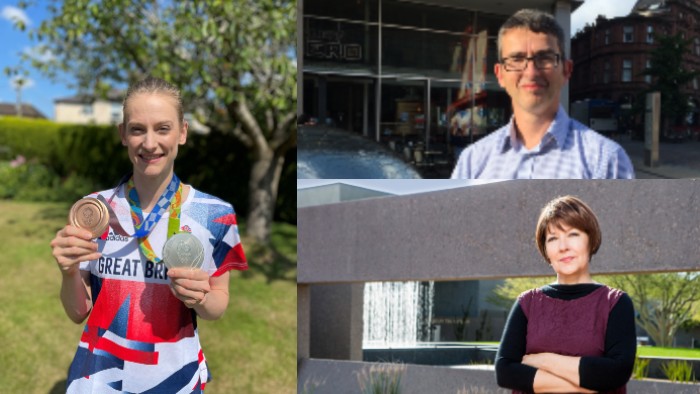 From left clockwise, Olympic gymnast and Tokyo bronze medallist, Bryony Page, director of public health in Sheffield, Greg Fell, and designer, Pattie Moore