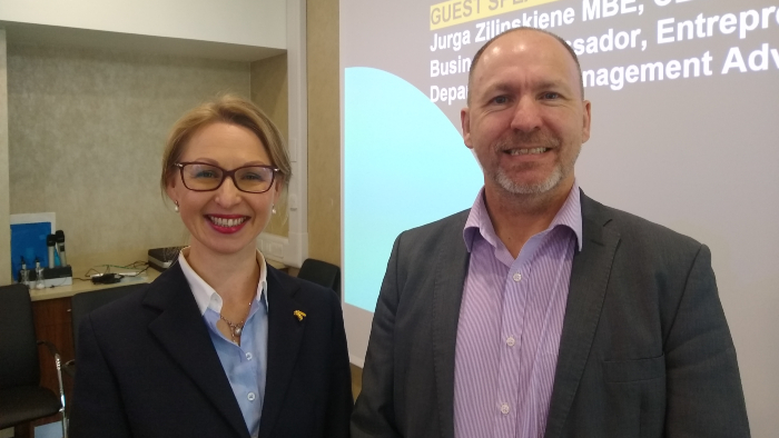 Kevin Kerrigan, Pro Vice-Chancellor for Business and Enterprise at Sheffield Hallam University and Jurga Zilinskiene MBE, CEO and founder of Guildhawk at the first in person Help to Grow Management session.