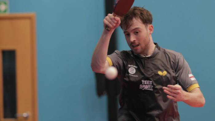 Ben Piggott playing Table Tennis at the pre-tournament training camp in Sheffield, before heading to India for the Commonwealth Championships.