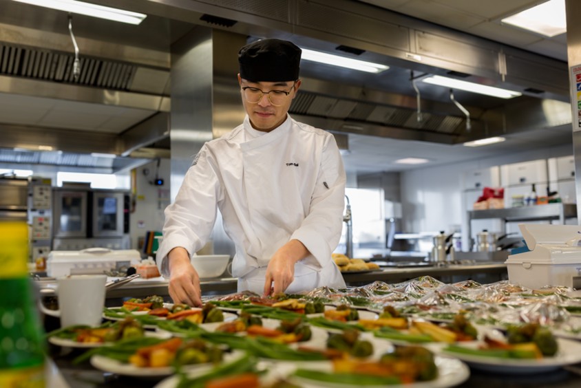 Canapes being prepared in a commercial kitchen