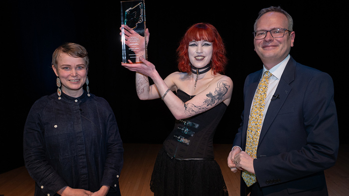 Lucy Walsh collecting the Animation Award