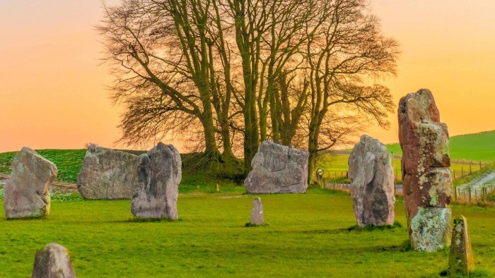 A stone circle at dusk. 