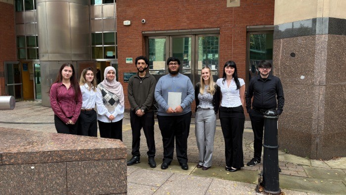 A group of students stood outside Sheffield Crown Court.