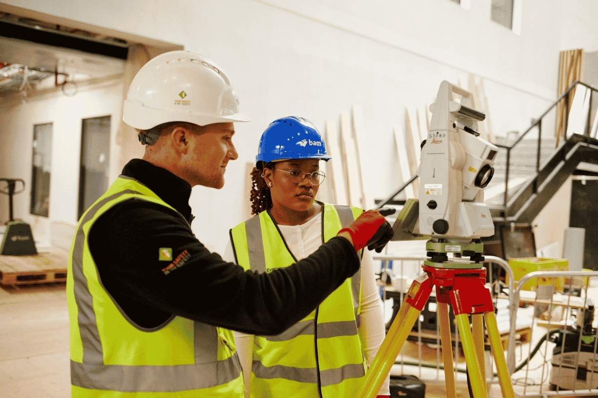 Civil Engineering students outside a building