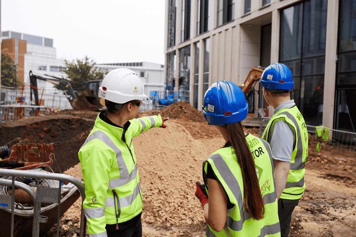 Civil Engineering students outside a building
