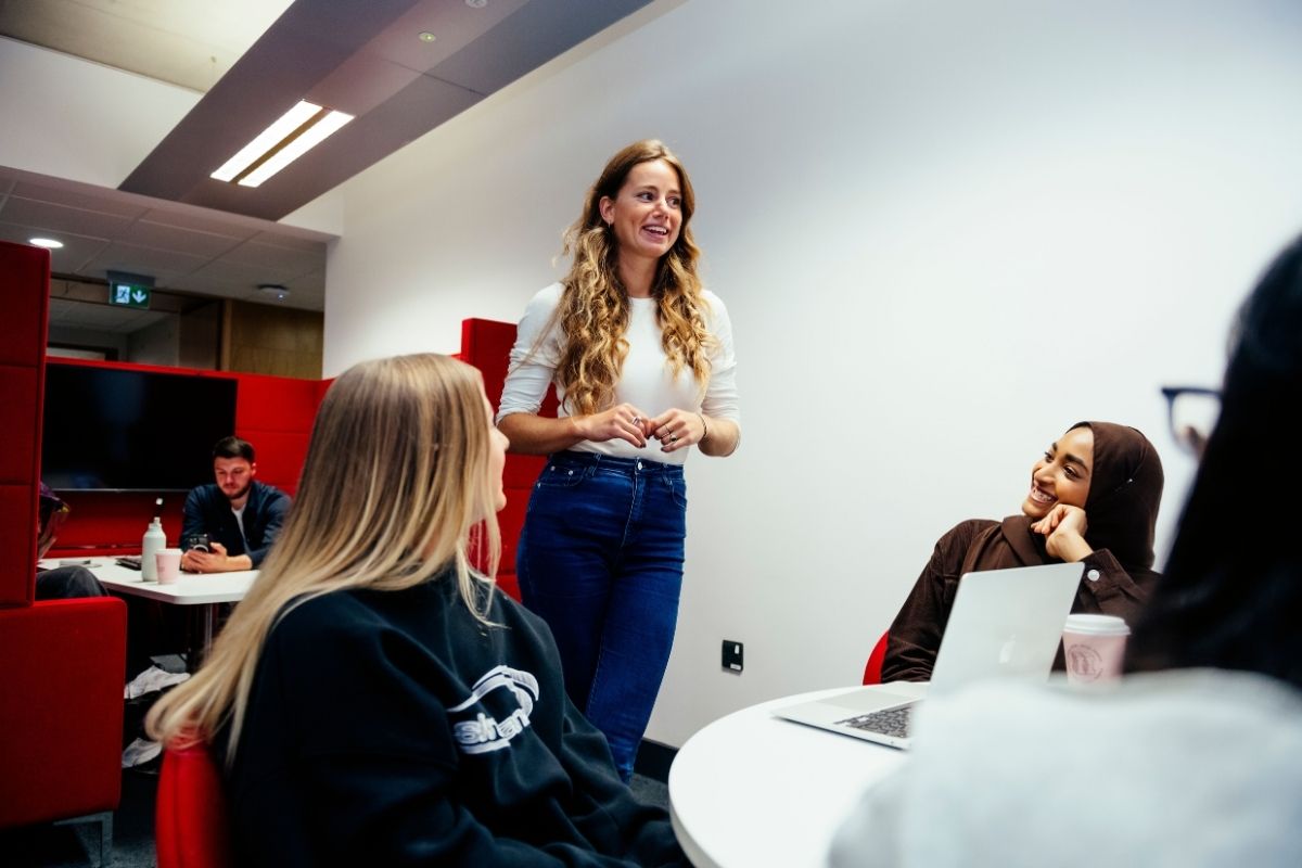 PhD English students talking
