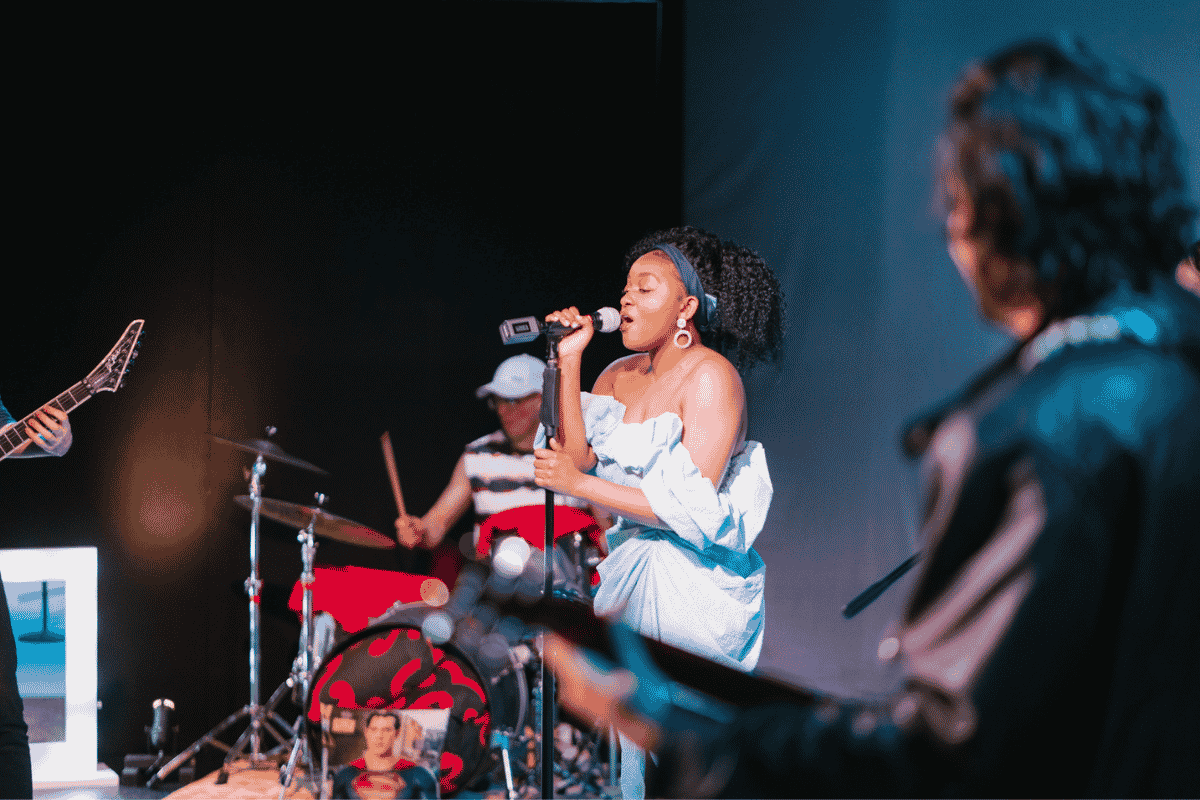 Musical theatre students performing on stage