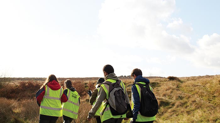Students on moorland on a field trip