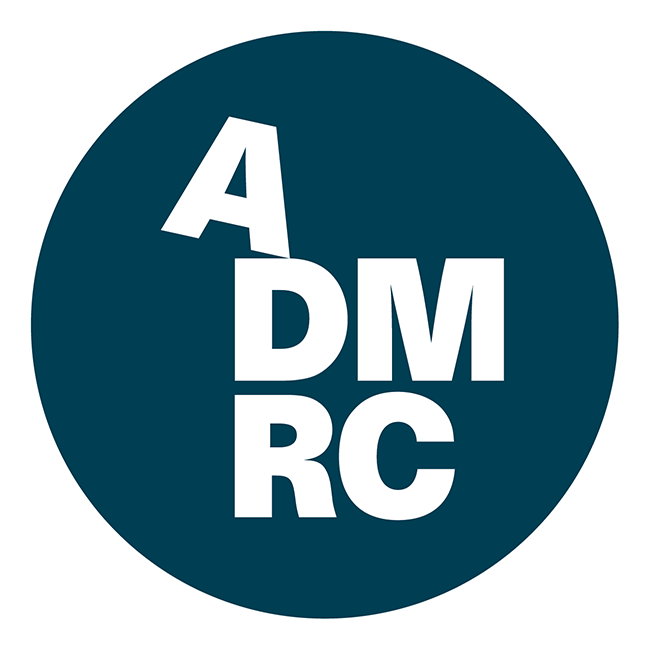 Art, Design and Media Research Centre logo. The letters A, D, M, R and C in a circle.