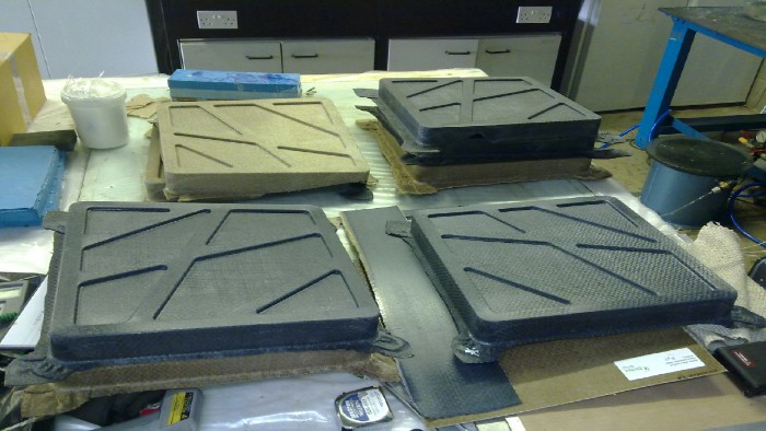 Physical samples of the BioFurniture in black and beige 