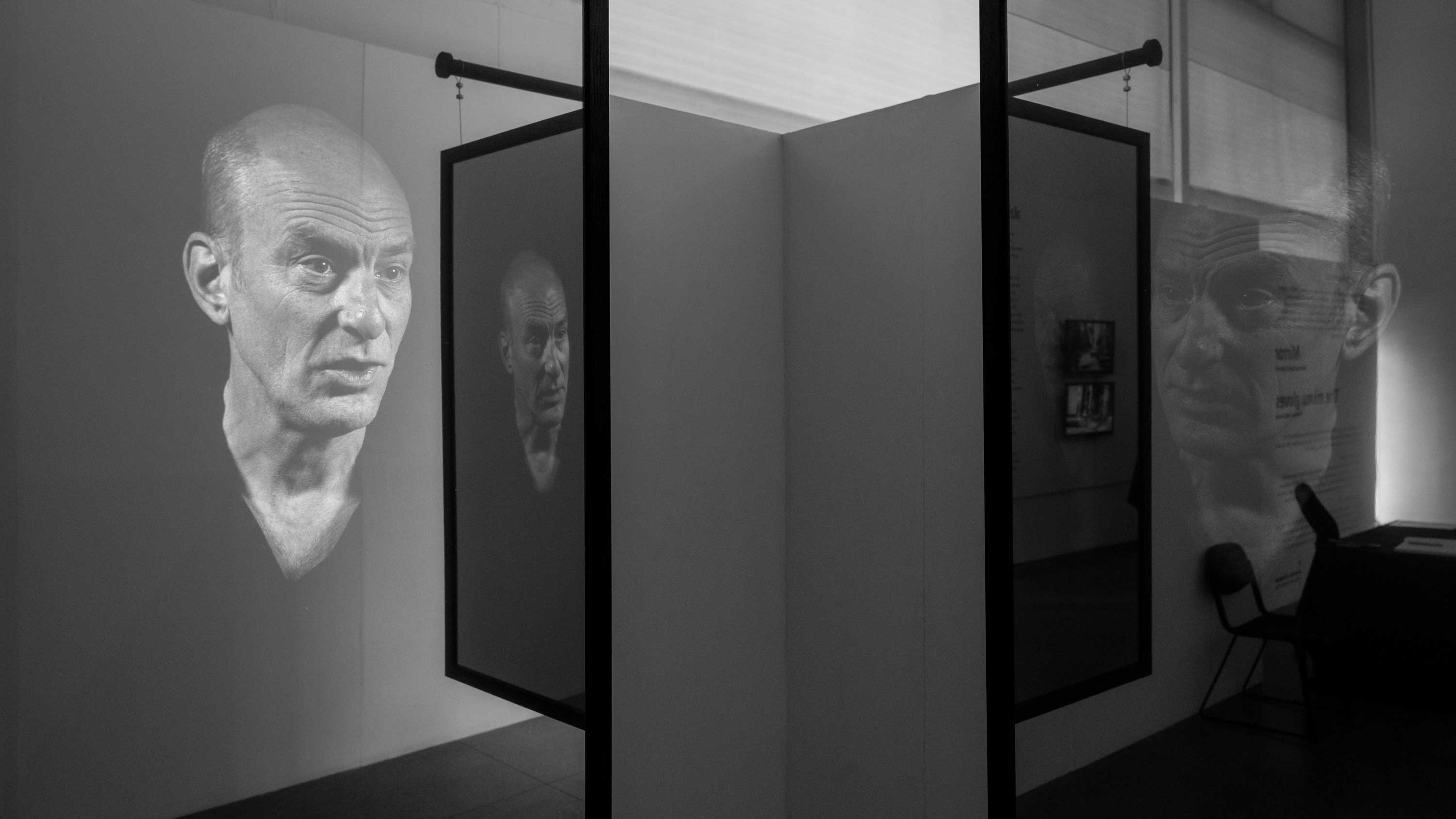 Installation of Mirror I by David Cotterrell - An image of a man is displayed on multiple screens