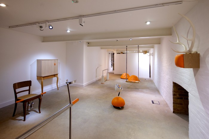 A room from the  Domestication project. Pieces are distributed around a white room