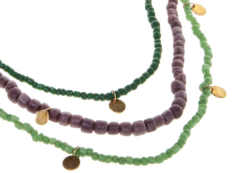 An image of a purple and green necklace as part of Maria Hanson's 'Making Links - Craft Value Chain' project