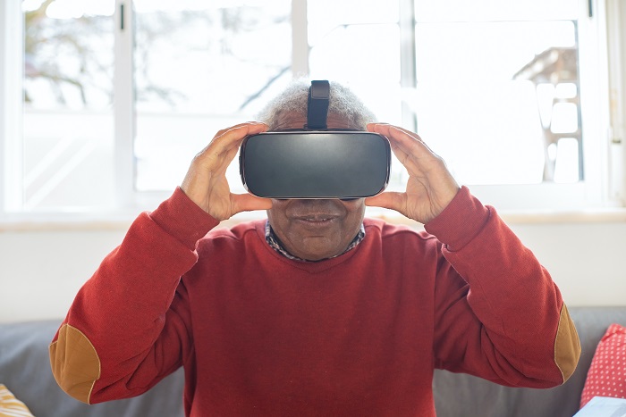 Elderly with VR headset