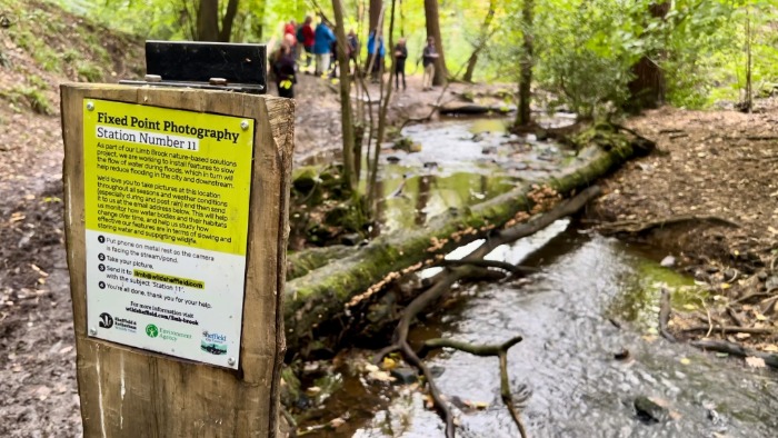 A photo point at a nature-based solution in Limb Brook Valley ©Sheffield & Rotherham Wildlife Trust