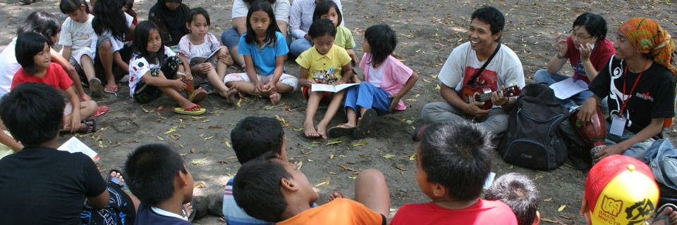 Indonesian children learning outside