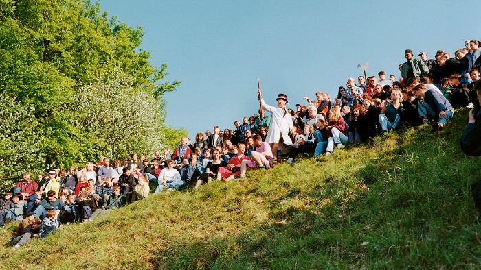 A crowd gathered at a Centre for Contemporary Legend event on cooper's hill