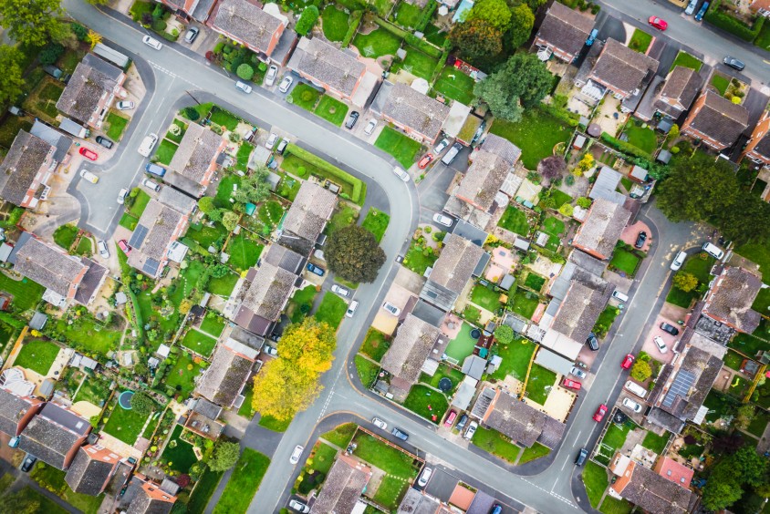 An aerial image of a UK housing estate