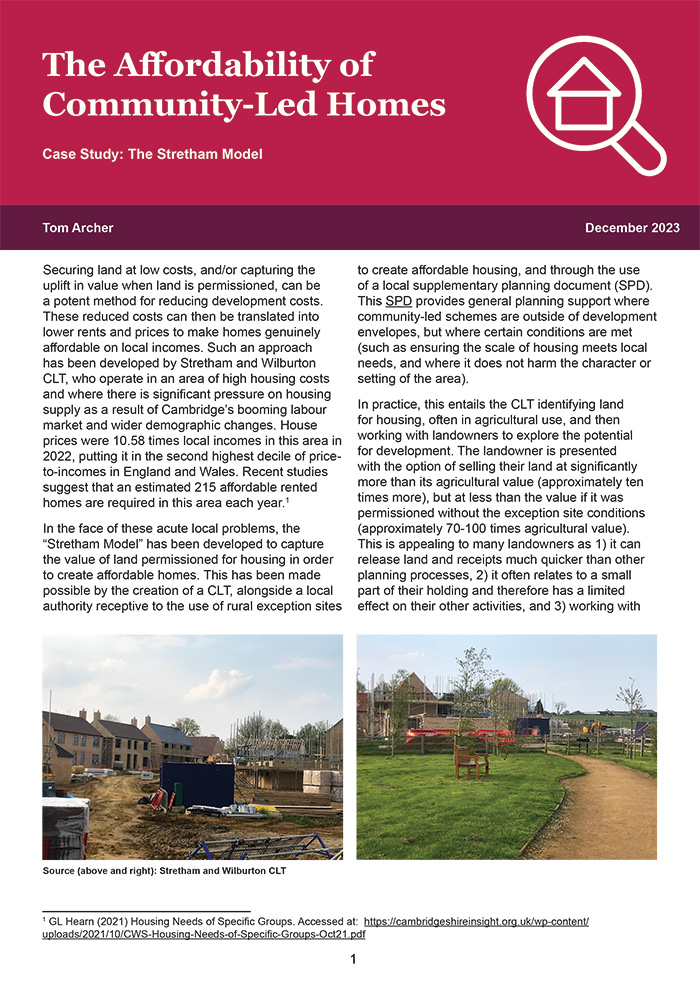 The Affordability of Community-Led Homes - Case Study: The Stretham Model