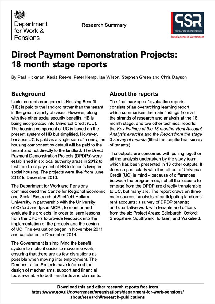 Direct Payment Demonstration Projects: 18 month stage reports