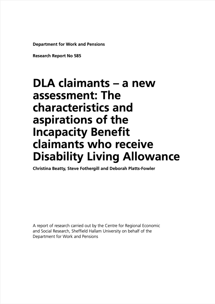 DLA claimants – a new assessment: The characteristics and aspirations of the Incapacity Benefit claimants who receive