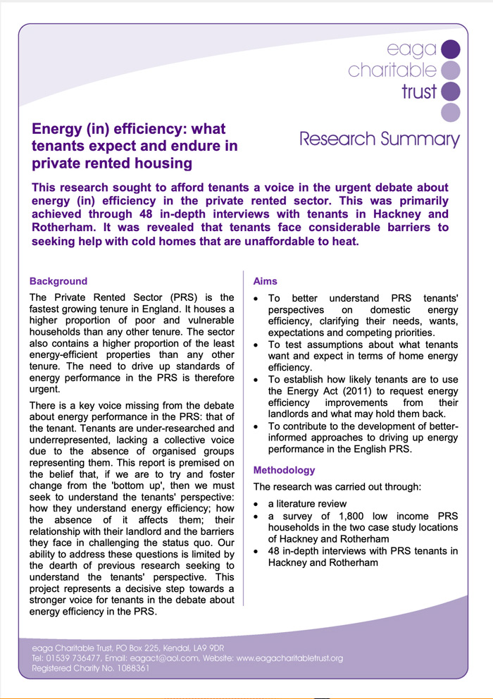 Energy (in) efficiency: what tenants expect and endure in private rented housing - Research Summary