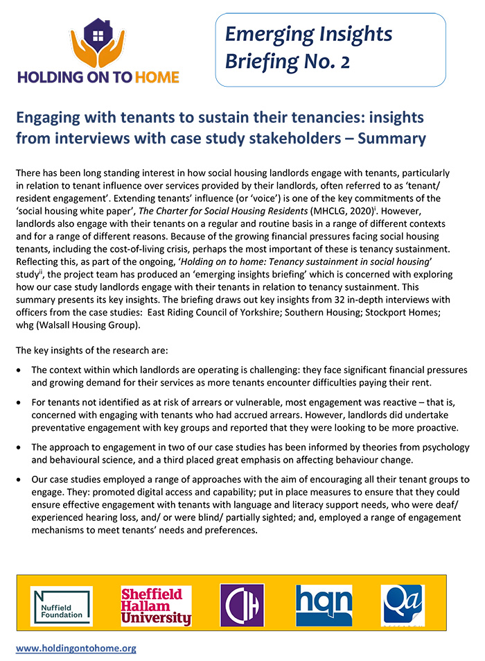 Engaging with tenants to sustain their tenancies: insights from interviews with case study stakeholders - Summary