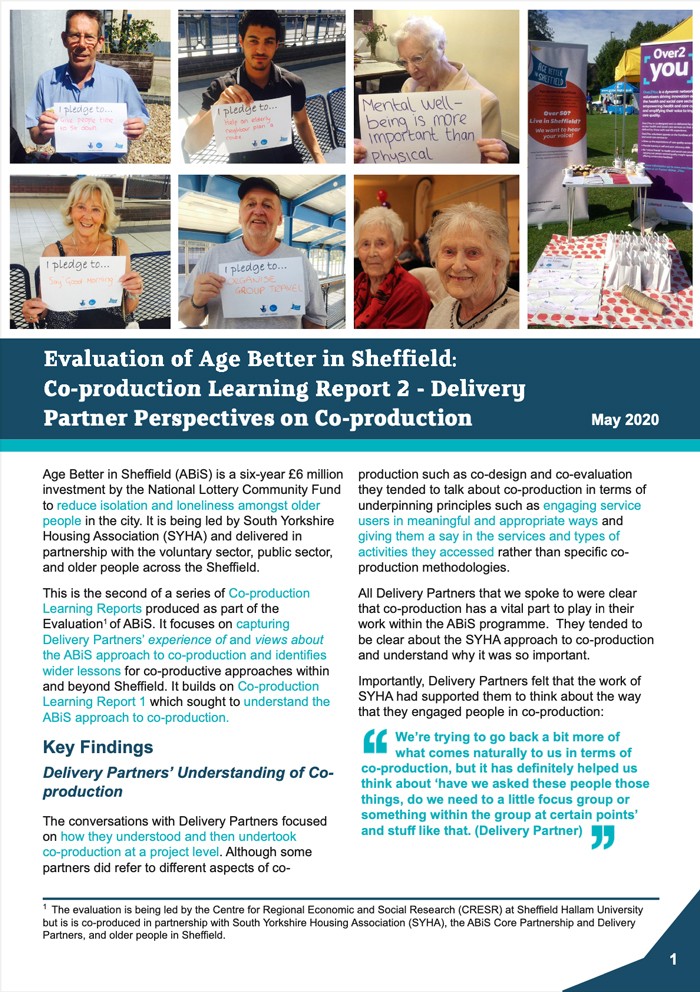 Evaluation of Age Better in Sheffield: Co-production Learning Report 2 - Delivery Partner Perspectives on Co-production