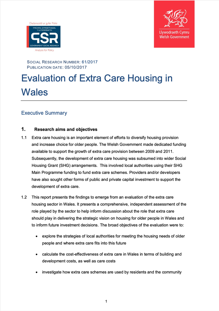 Evaluation of Extra Care Housing in Wales: Executive Summary