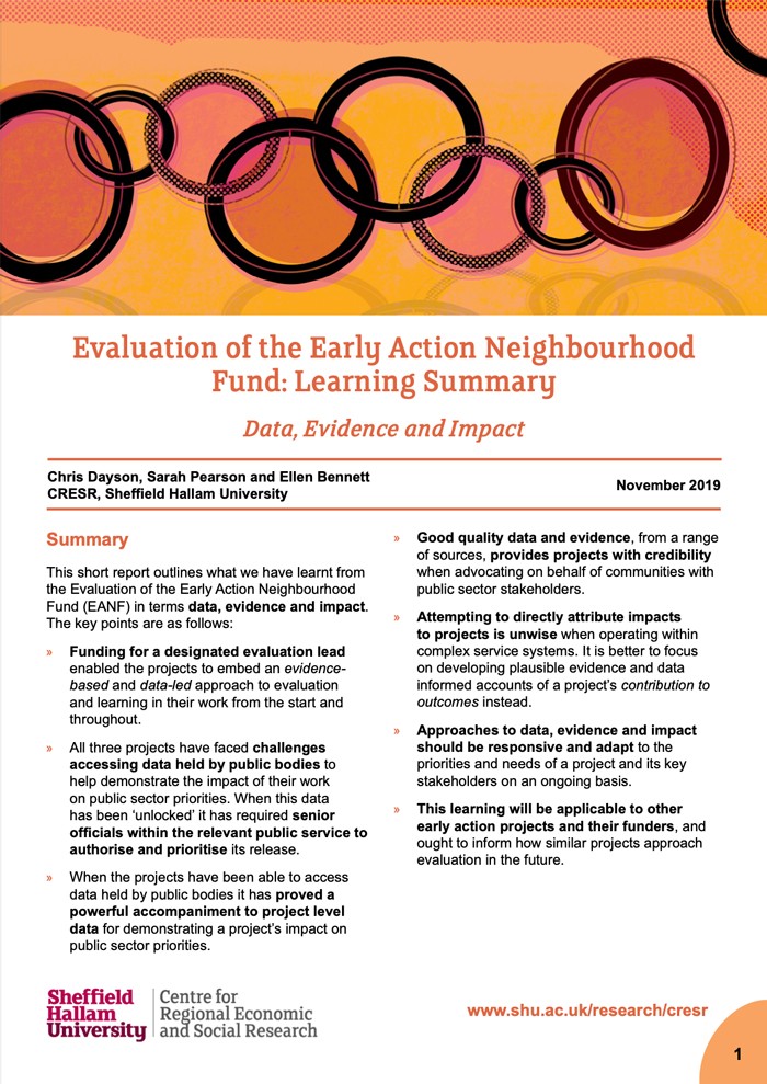 Evaluation of the Early Action Neighbourhood Fund: Learning Summary 1 - Data, Evidence and Impact