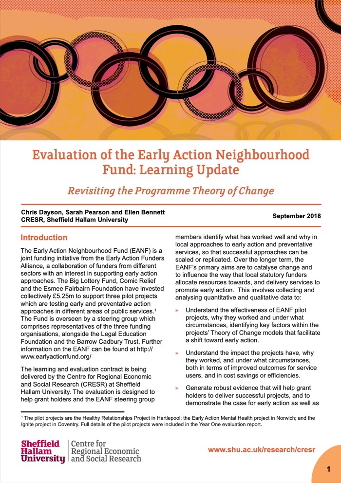 Evaluation of the Early Action Neighbourhood Fund: Learning Update 1 - Revisiting the Programme Theory of Change