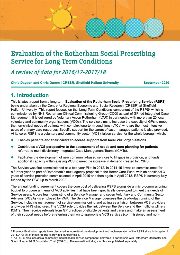 Evaluation of the Rotherham Social Prescribing Service for Long Term Conditions