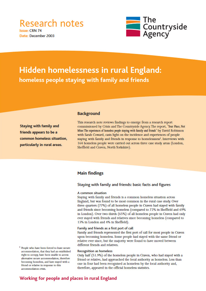 Hidden homelessness in rural England: homeless people staying with family and friends