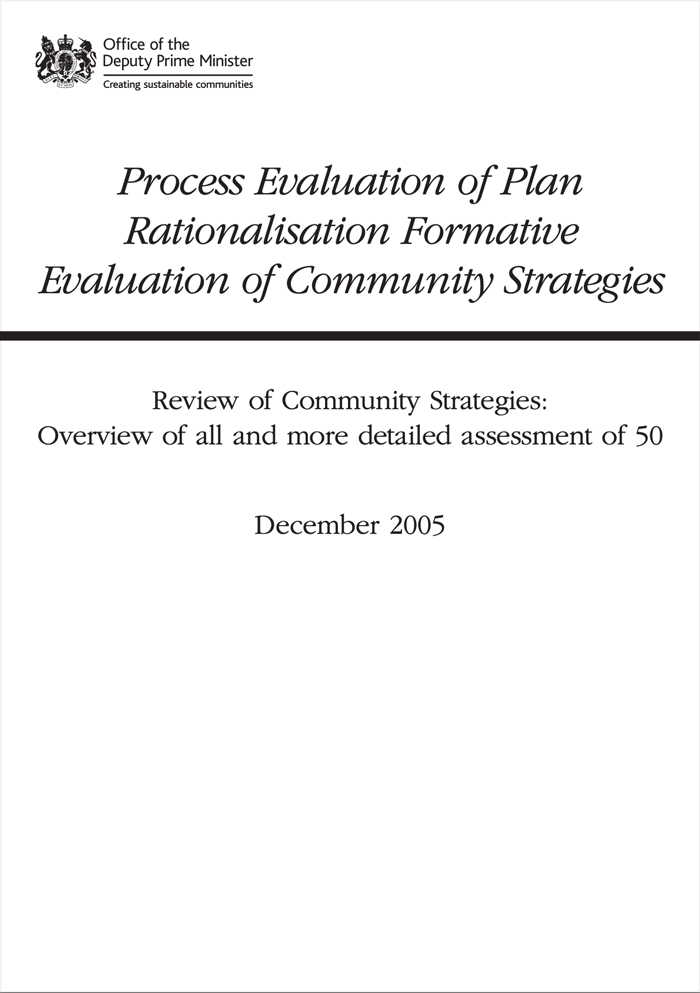 Process Evaluation of Plan Rationalisation Formative Evaluation of Community Strategies